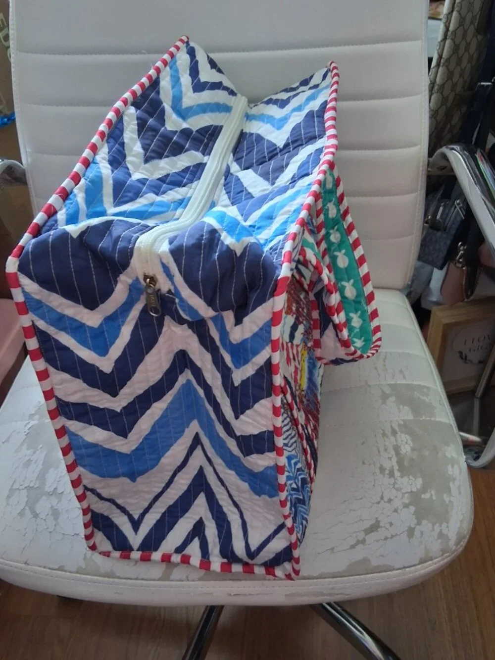 ANTICA SARTORA ITALY QUILTED TOTE BAG Boat SCENE PRINT COTTON NWT